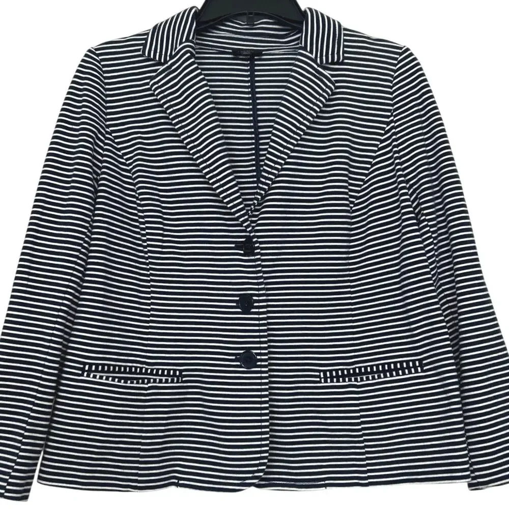 Talbots Navy White Breton Stripe Cotton Knit Blazer 1XP Nautical Preppy Coastal